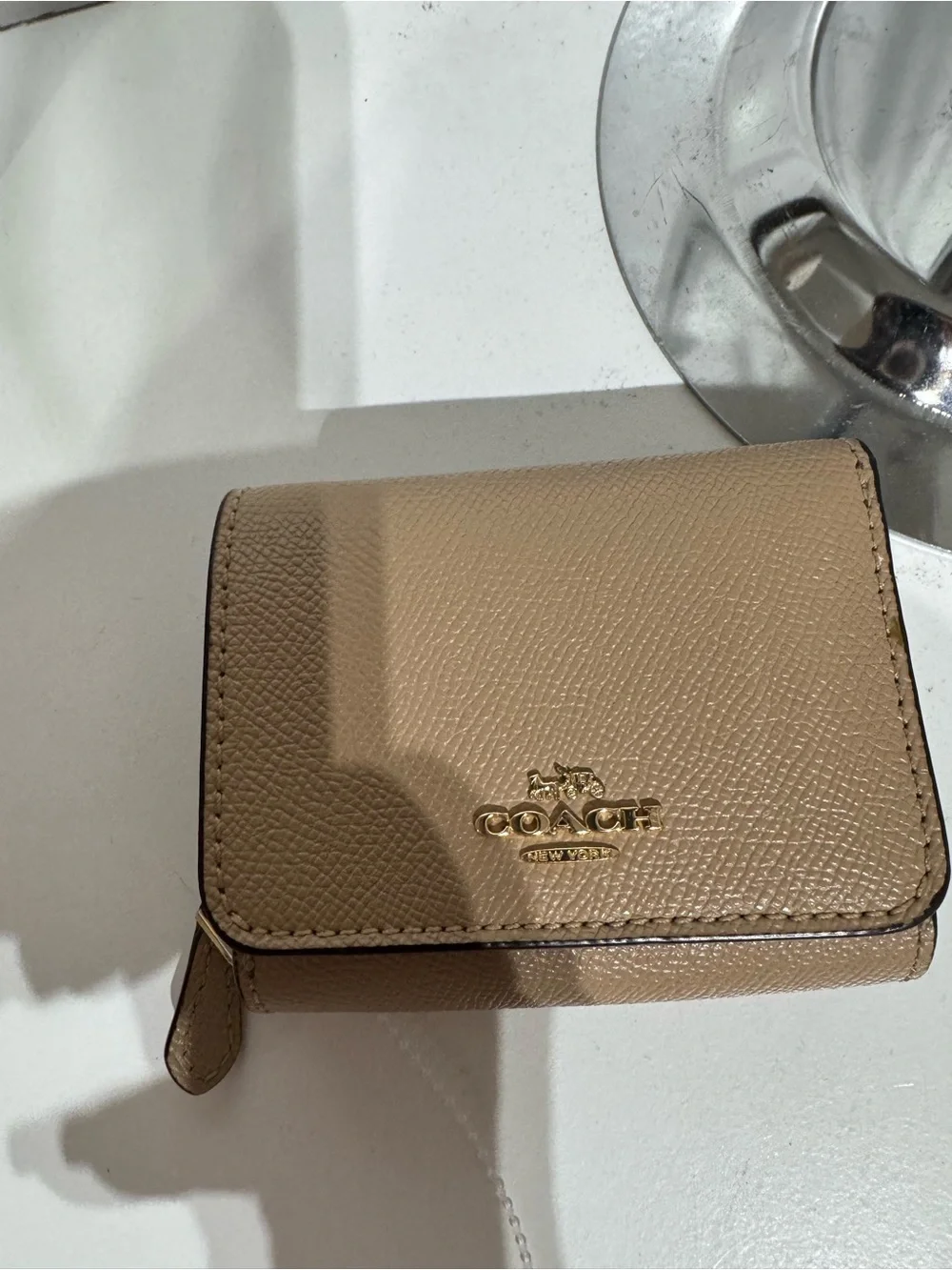 Coach Beige Pebbled Leather Bucket Bag with Matching Wallet